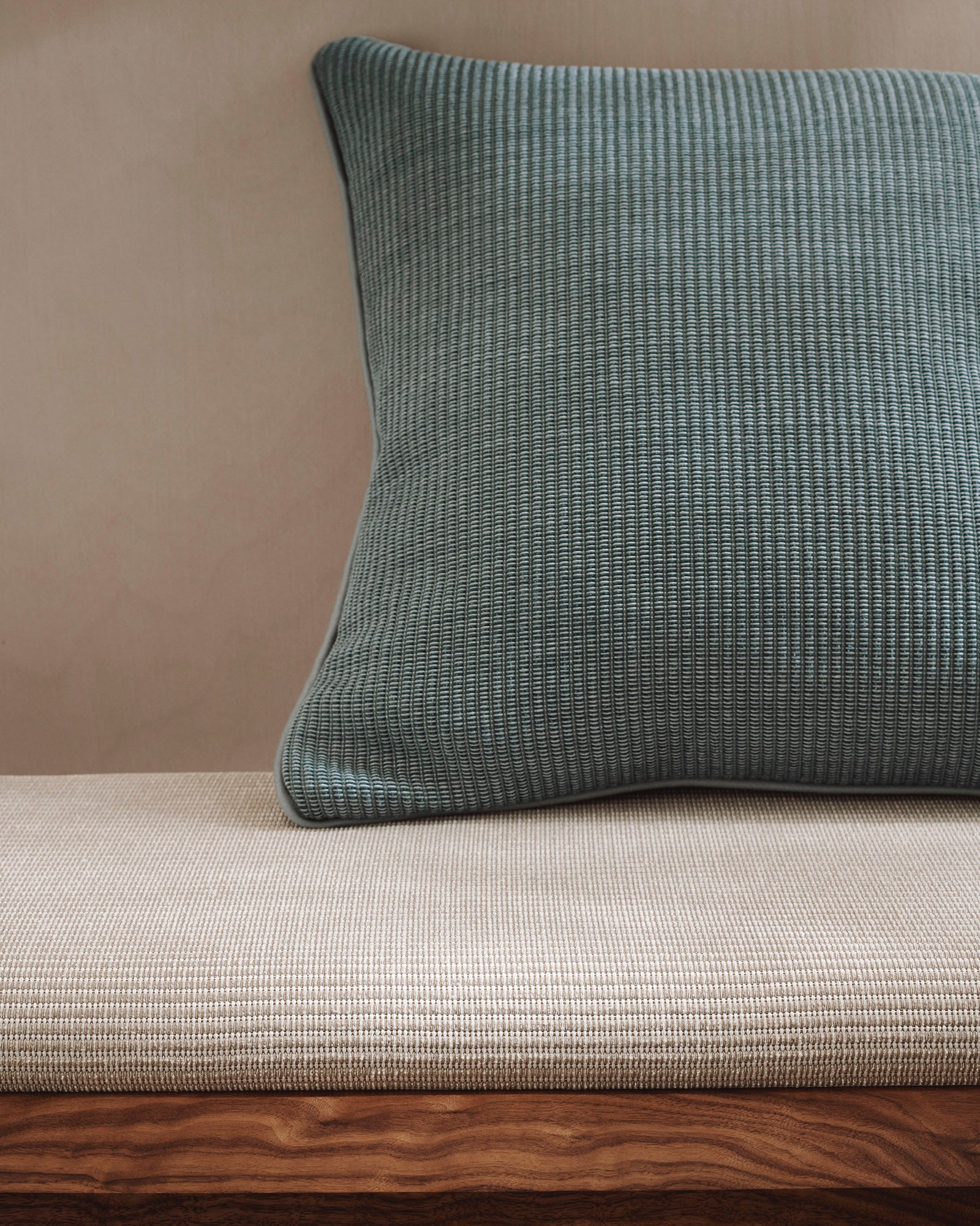 Sunday Bench Walnut in Tatami by Larsen Colefax and Fowler